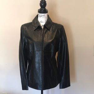 Jones New York Leather Front Zip Black Jacket